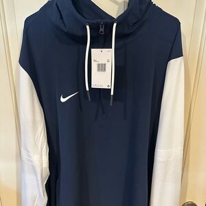 Nike L/S Hoodie 1/4 Zip Pullover - 2XL - Navy/White